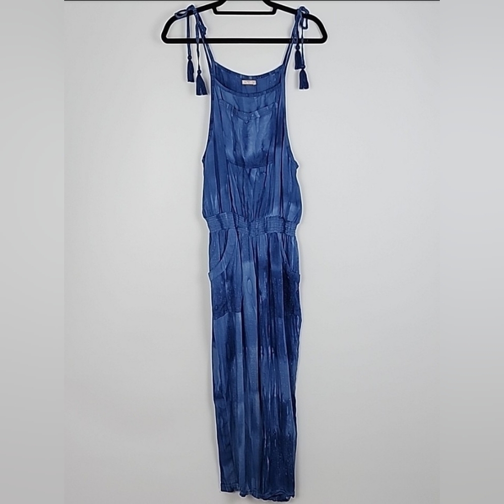Khush Women Blue One Piece Jumpsuit Lightweight Flowy Tassles Elastic Waist Sz M - Picture 16 of 16